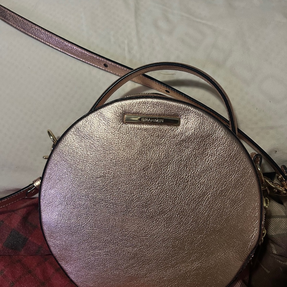 Brahmin Metallic Rose Gold Round Crossbody Bag